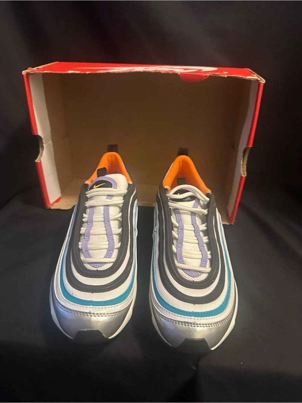 Nike Air Max 97 in Silver, Teal, Black & Orange